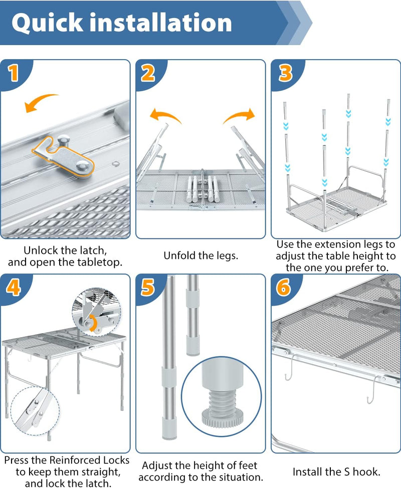 Sportneer Grilltisch Outdoor Klappbar 90×60cm - Campingtisch Klappbar 3 Höhenverstellbar Gartentisch