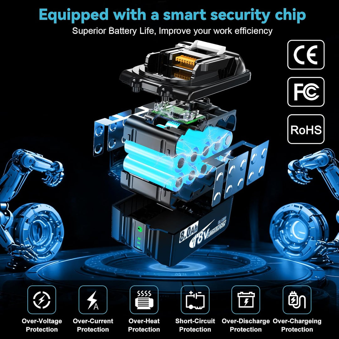2 Stück 18V 8.0Ah/8000mAh Li-ion Akku Ersatzakku für makita 18V Akku BL1850 BL1850B BL1830 BL1860B B