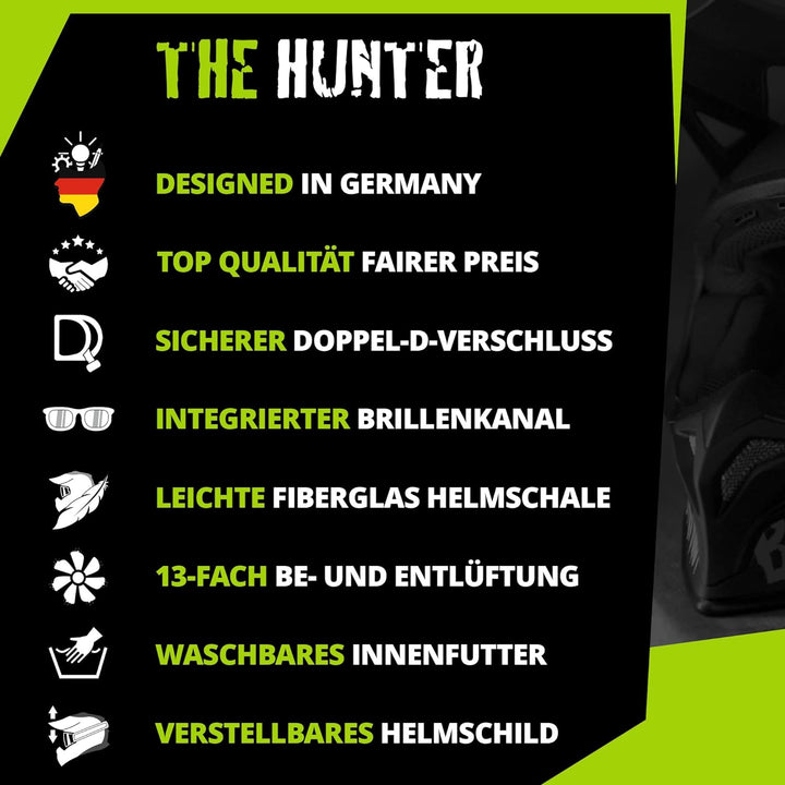 Broken Head MX Motocross-Helm The Hunter Light Grün-Pink – sehr Leichter Profi Cross-Helm XXL 63-64,