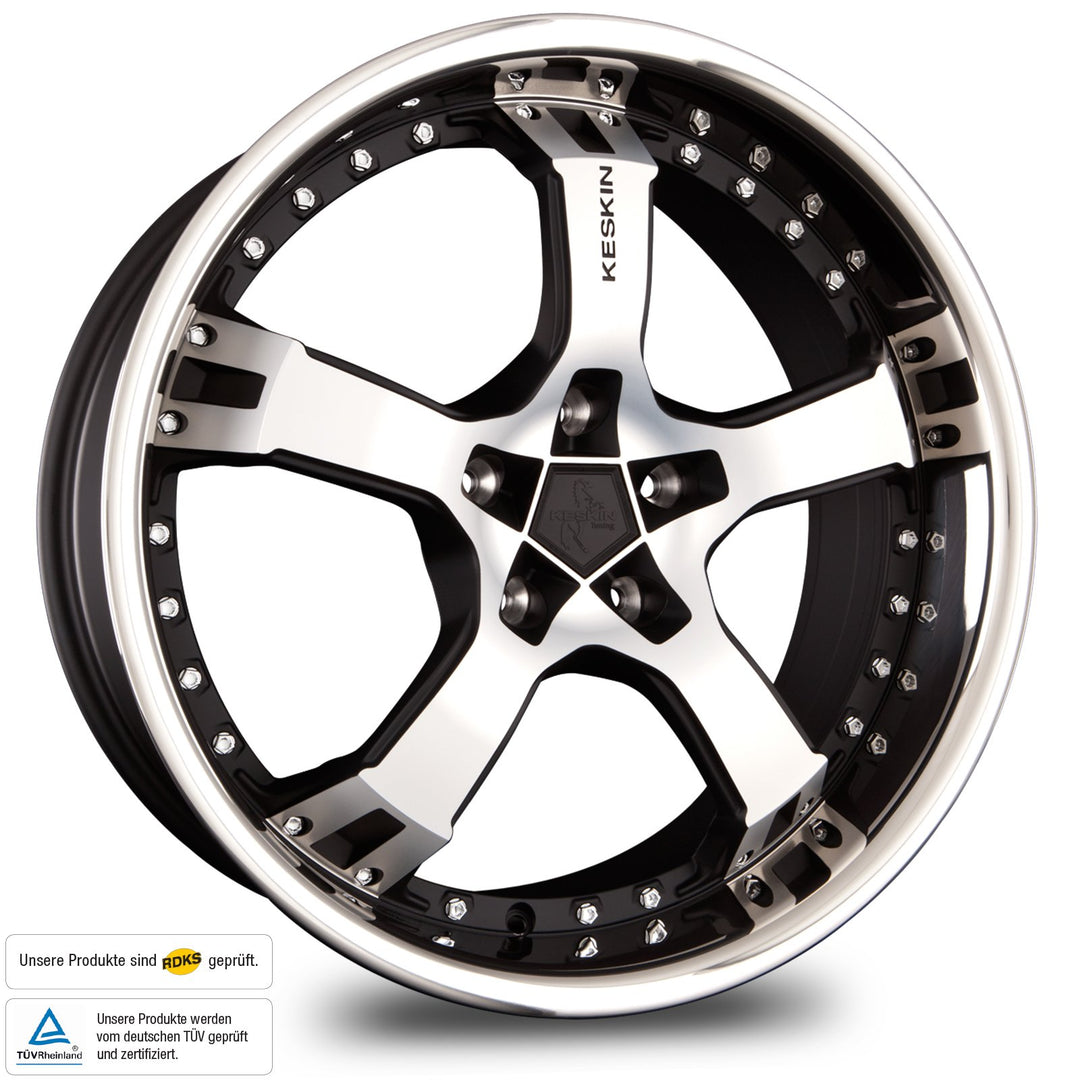 KESKIN KT10 MATT BLACK FRONT POLISH STEEL LIP 9,5x18 ET25 5.00x100.00 Hub Hole 63.40 mm - Alu felgen
