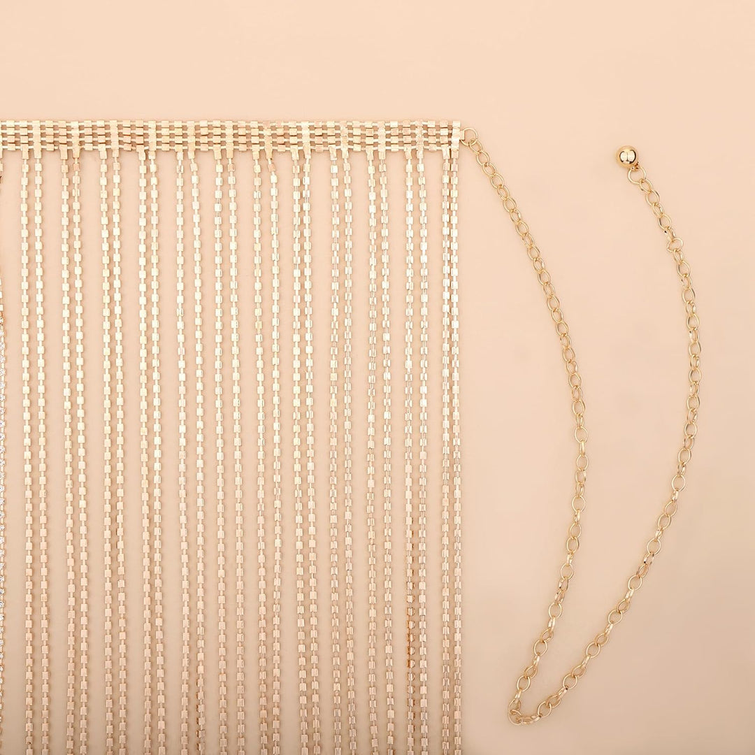 CHIC DIARY Glitzer Strassgürtel Körperkette Fransen Rock Kettengürtel Taillenkette Dekorativer Stras