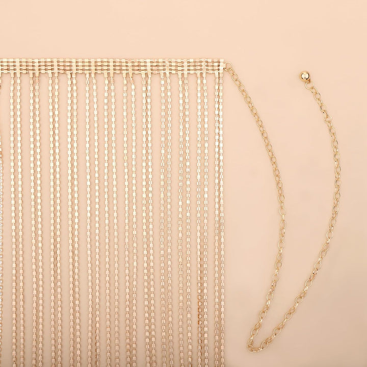 CHIC DIARY Glitzer Strassgürtel Körperkette Fransen Rock Kettengürtel Taillenkette Dekorativer Stras
