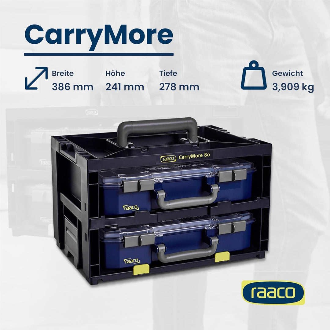 raaco CarryMore 80x2: Leicht Sortimentskasten für Werkstatt, Kistenberg mit 2 Sortierkasten für Klei