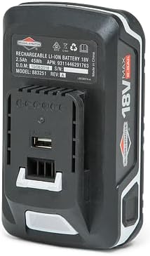 Briggs & Stratton 18V Lithium-Ionen-Akku 2.5Ah Akku für Murray 18V, mit USB-Adapter, 3 Jahre Garanti