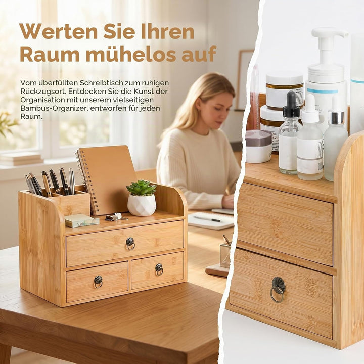 Nicunom Schreibtisch-Organizer aus Bambus, 3-stöckig, Bambus-Tischaufbewahrung, Organisation, multif