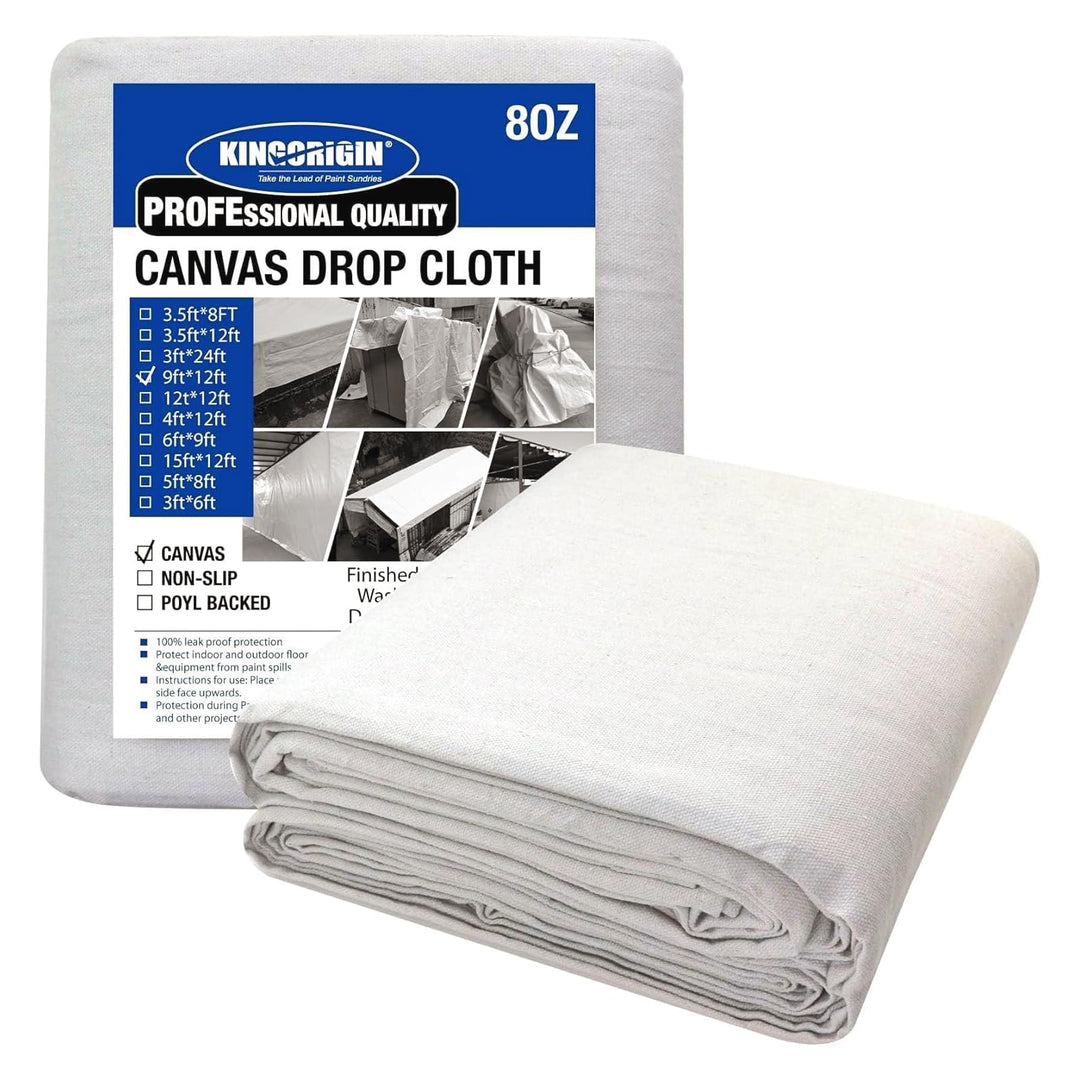 Kingorigin Grau Weiss Canvas Drop Cloth 2,7 x 3,6 m für Malerei, Maler-Tropfen, Farbplane, Vorhänge,