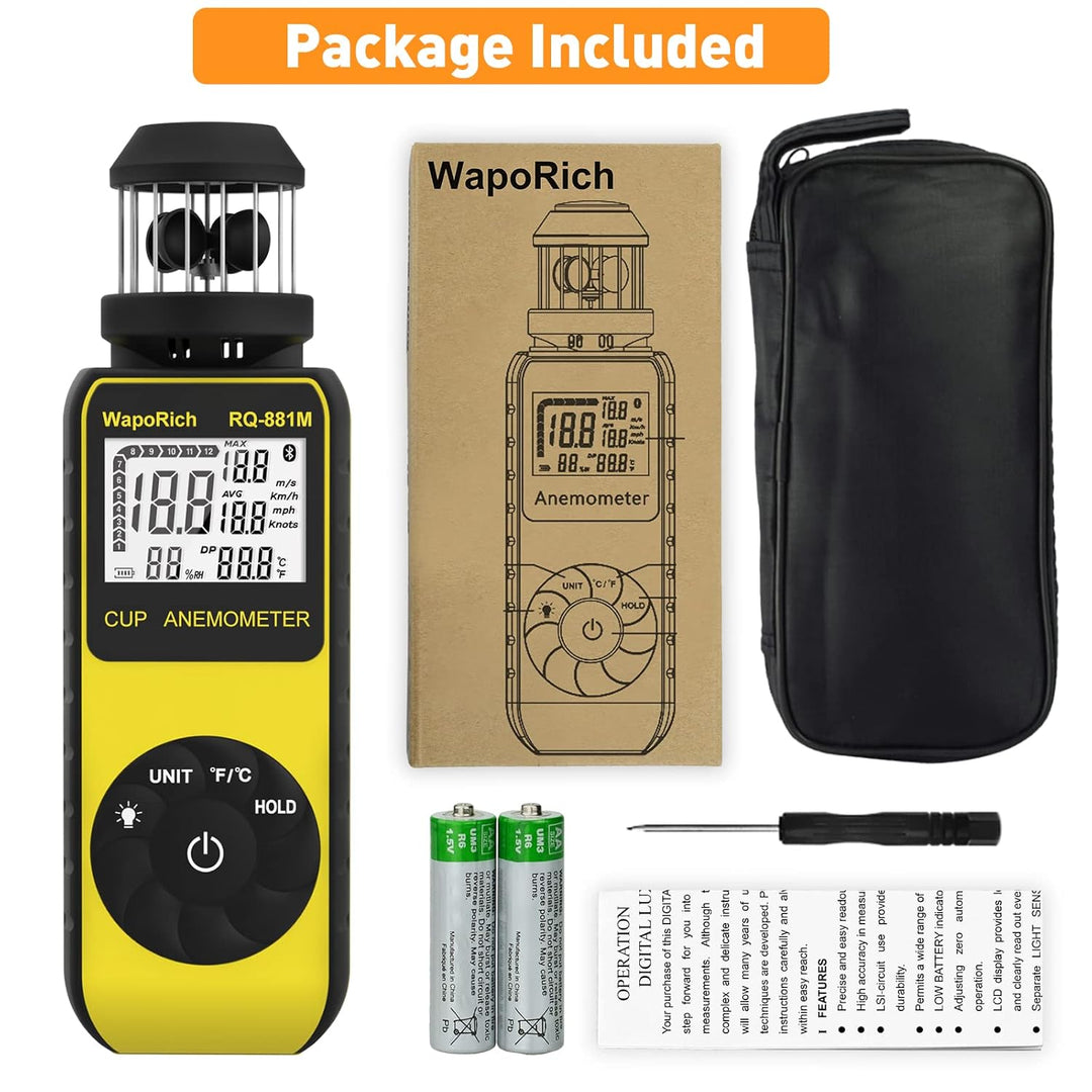 Taschenwindmesser RQ-881M Handwindmesser Update Windmesser mit 360°-Drehung Beliebige Windrichtung z