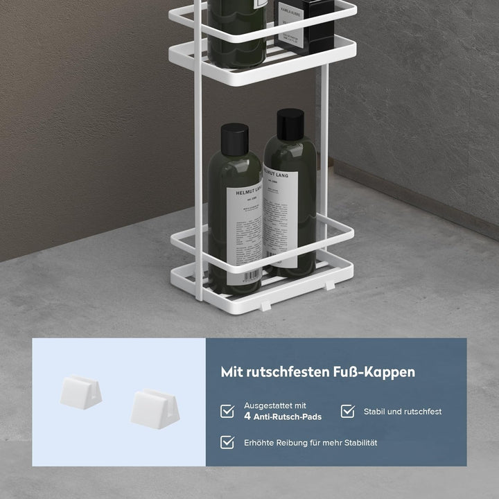 doporro Duschablage ohne Bohren, 3 Ebenen Badregal Stehend, Duschregal Schmales aus Metall, Modernes