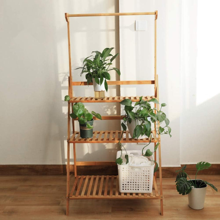 Blumenständer für Innen, Pflanzenständer Bambus Pflanzenregal Pflanzentreppe Outdoor 3 Ebenen Blumen