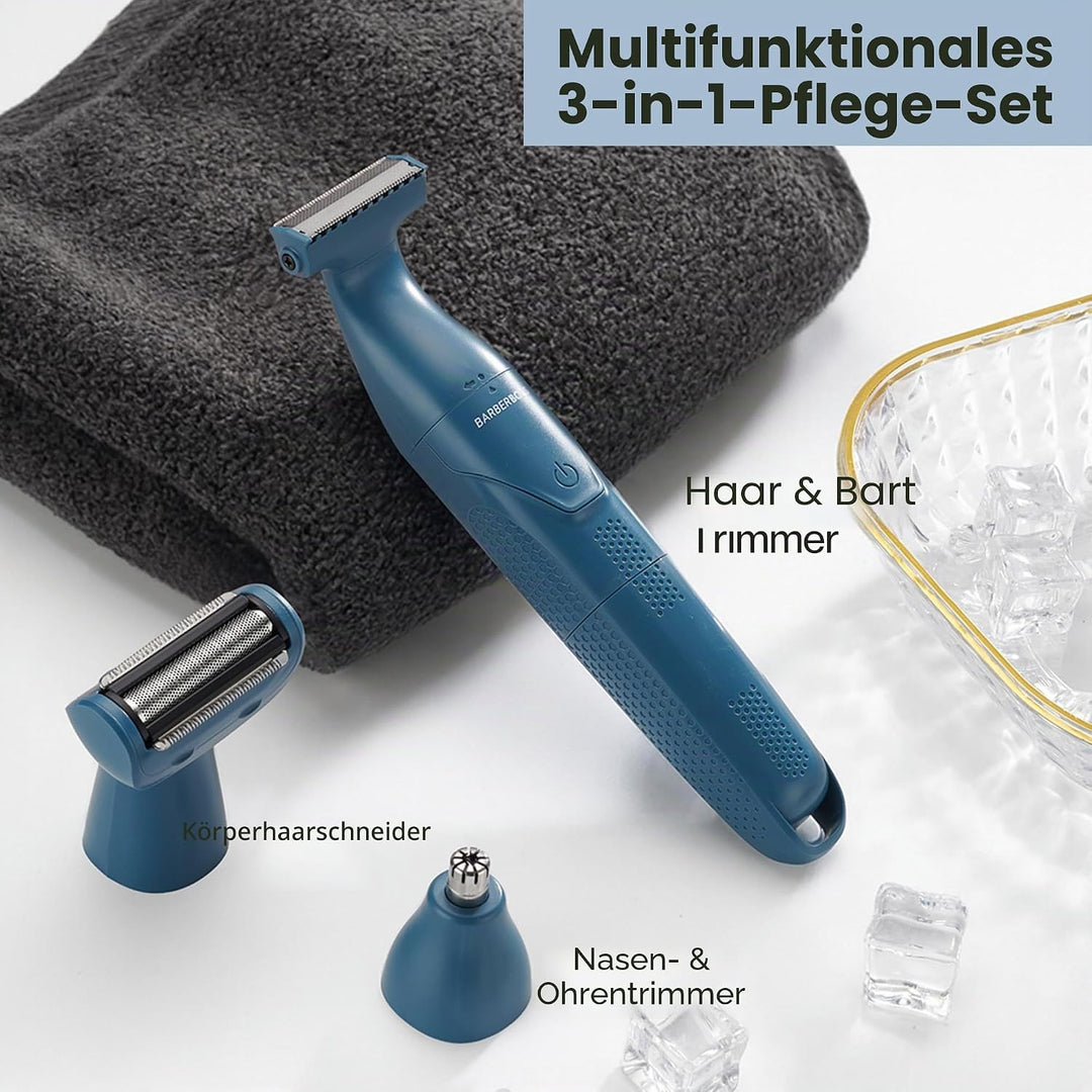 BarberBoss 3-in-1 Herrenrasierer, Pflegeset für Bart, Haare, Nase, Ohr & Körper, Präzisionstrimmer f