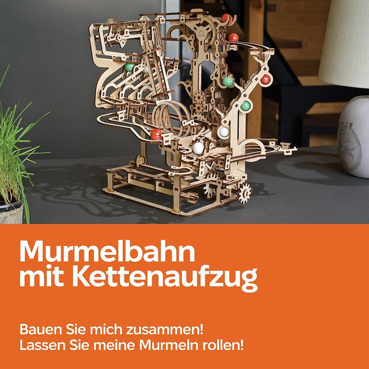 UGEARS Holz Marble Run Chain Hoist - Mechanische 3D Holzpuzzle für Erwachsene, DIY Modellbausatz für