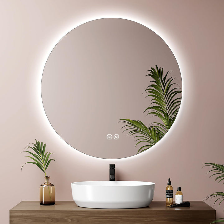 EMKE Runder LED Badspiegel mit Beleuchtung – Badezimmerspiegel 70 cm, 3 Lichtfarben (Warmweiss/Neutr