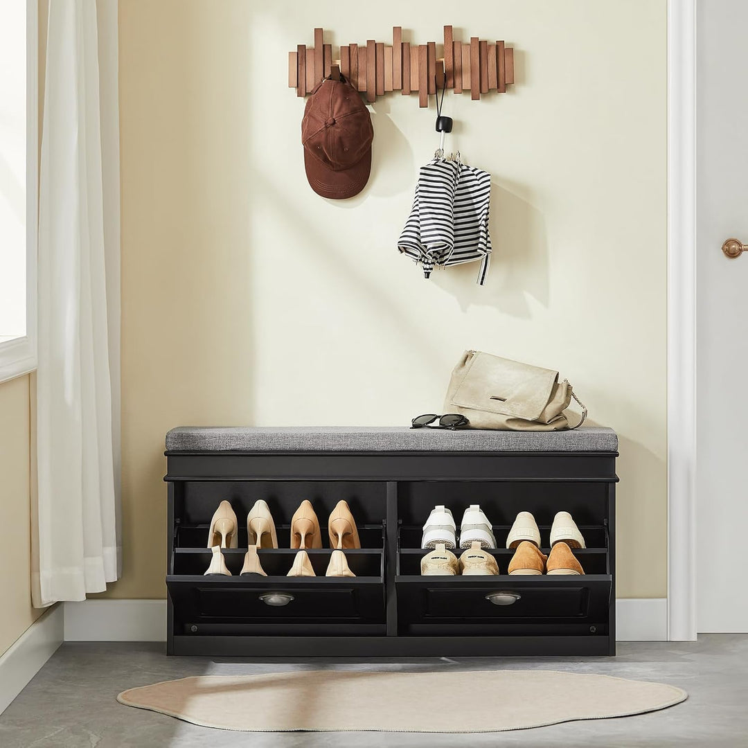 SoBuy Schuhbank mit Sitzfläche Sitzbank mit Stauraum und 2 Klappen, schmaler Schuhschrank mit Sitzba
