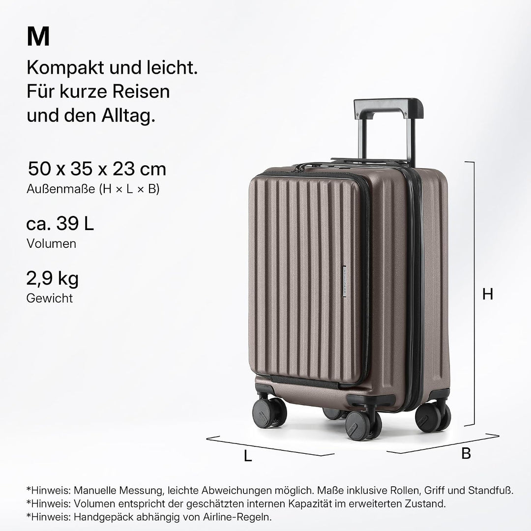 Münicase Koffer Expandierbar – Hartschalen-Trolley mit Oberseiten-Öffnung, Kompressionsgurt & extra