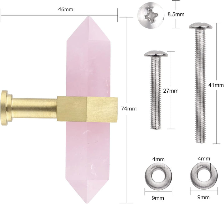 mookaitedecor Satz von 2 Rosenquarz Sechseck Double Kristall Punkte Schublade Knöpfe mit Schrauben,