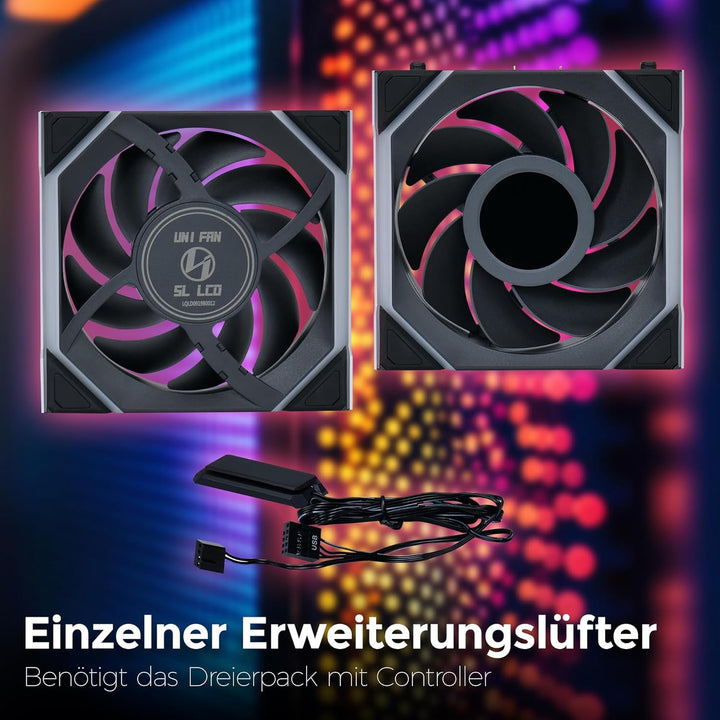 Lian Li UNI FAN SL Wireless LCD Lüfter, ARGB, PWM - Reverse Blade, 120 mm, schwarz