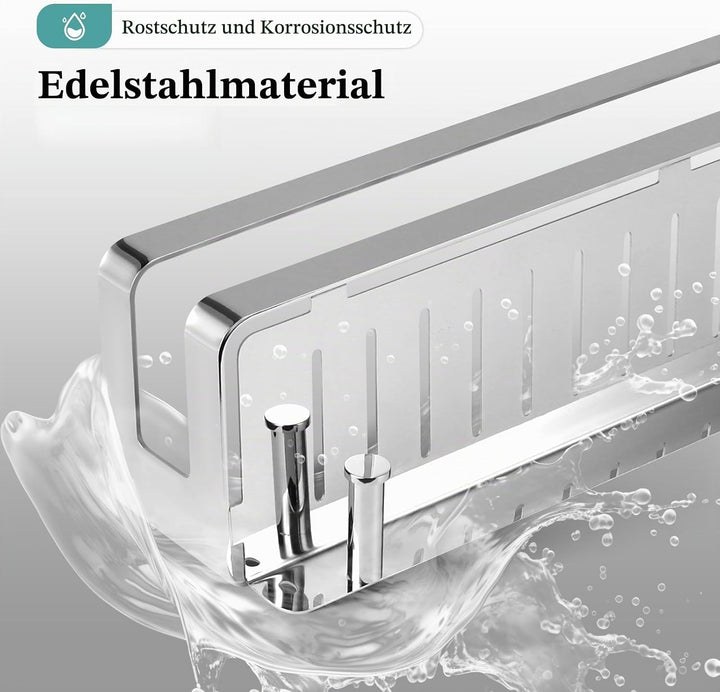Duschablage Edelstahl Badezimmer Organizer, Duschregal mit Haken für Shampoo und Duschgel (Silber) (