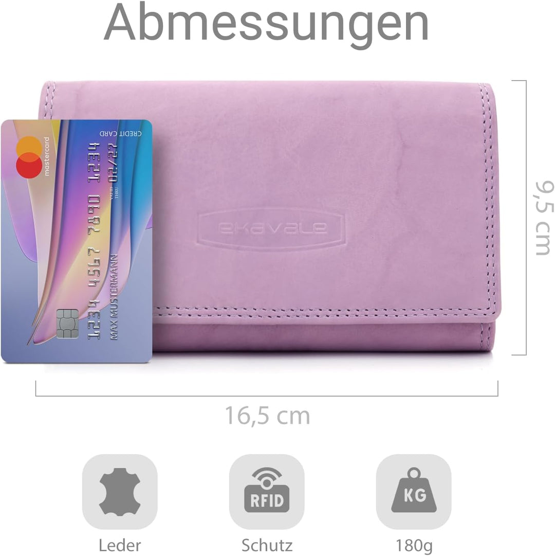ekavale Damen-geldbörse XXL aus Rindsleder mit RFID Leder-Geldbörse mit vielen Fächern für Frau (Ant