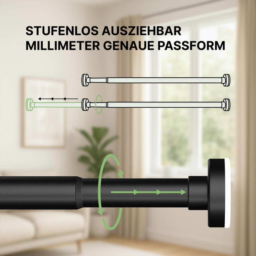 Gardinenstange zum Klemmen - Schwarz, Ø 25 mm, 1Stück - Duschstange ohne Bohren - Vorhangstange Klem