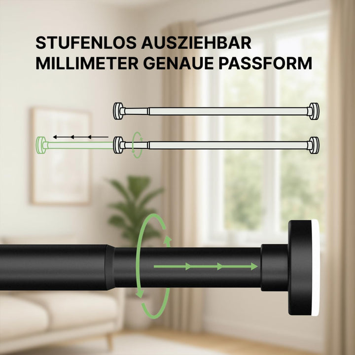 Gardinenstange zum Klemmen - Schwarz, Ø 25 mm, 1Stück - Duschstange ohne Bohren - Vorhangstange Klem