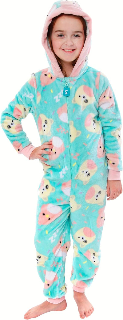 Squishmallows Mädchen Fleece Strampler Charlie und Trina Kapuzen All-in-One 122 Türkis, 122 Türkis