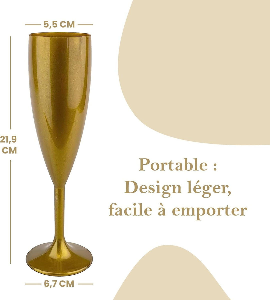 MyDrinkglass Sektgläser Plastik Givet | Gold Champagner Gläser | 4 Stück | Kunststoff Gläser | Campi