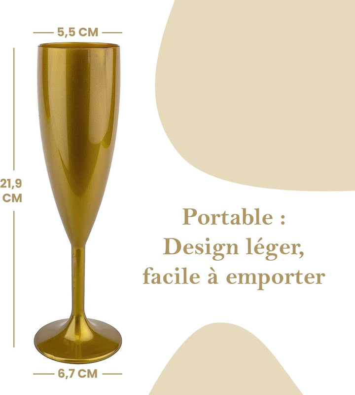 MyDrinkglass Sektgläser Plastik Givet | Gold Champagner Gläser | 4 Stück | Kunststoff Gläser | Campi