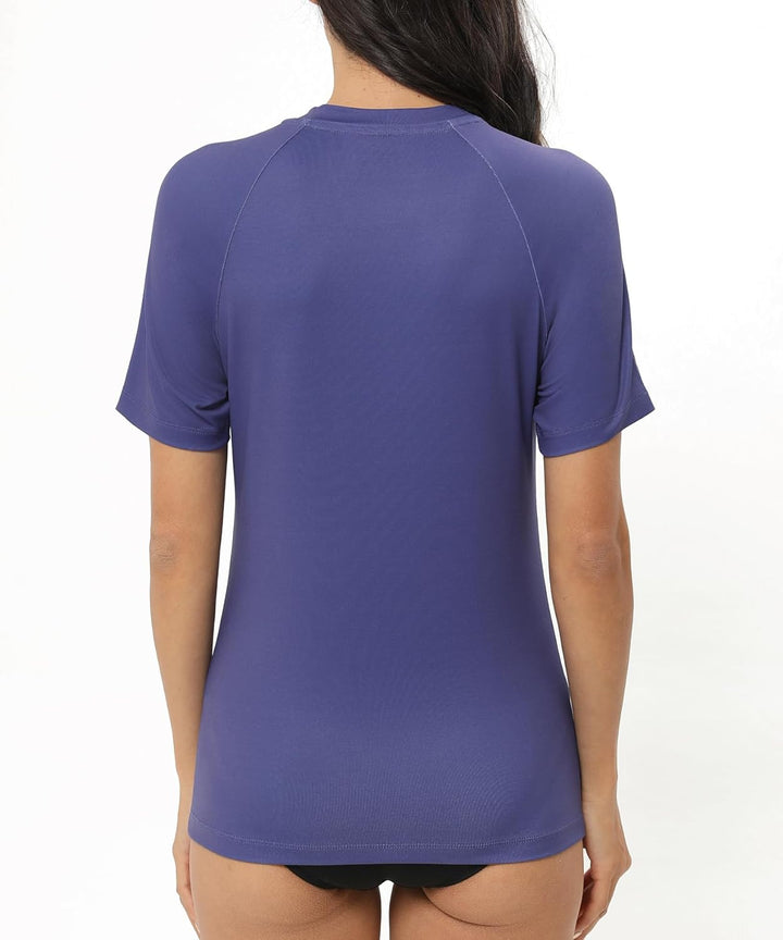 HUGE SPORTS Damen Rashguard Kurzarm Sonnenschutz Schwimmshirt Schnell Trocknend Surf Sport T-Shirt M