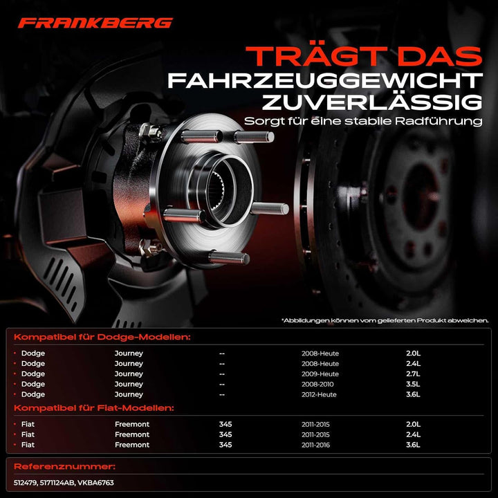 Frankberg 1x Radnabe Radlagersatz Hinterachse Rechts Kompatibel mit Journey MPV 2.0L-3.6L 2008-2021