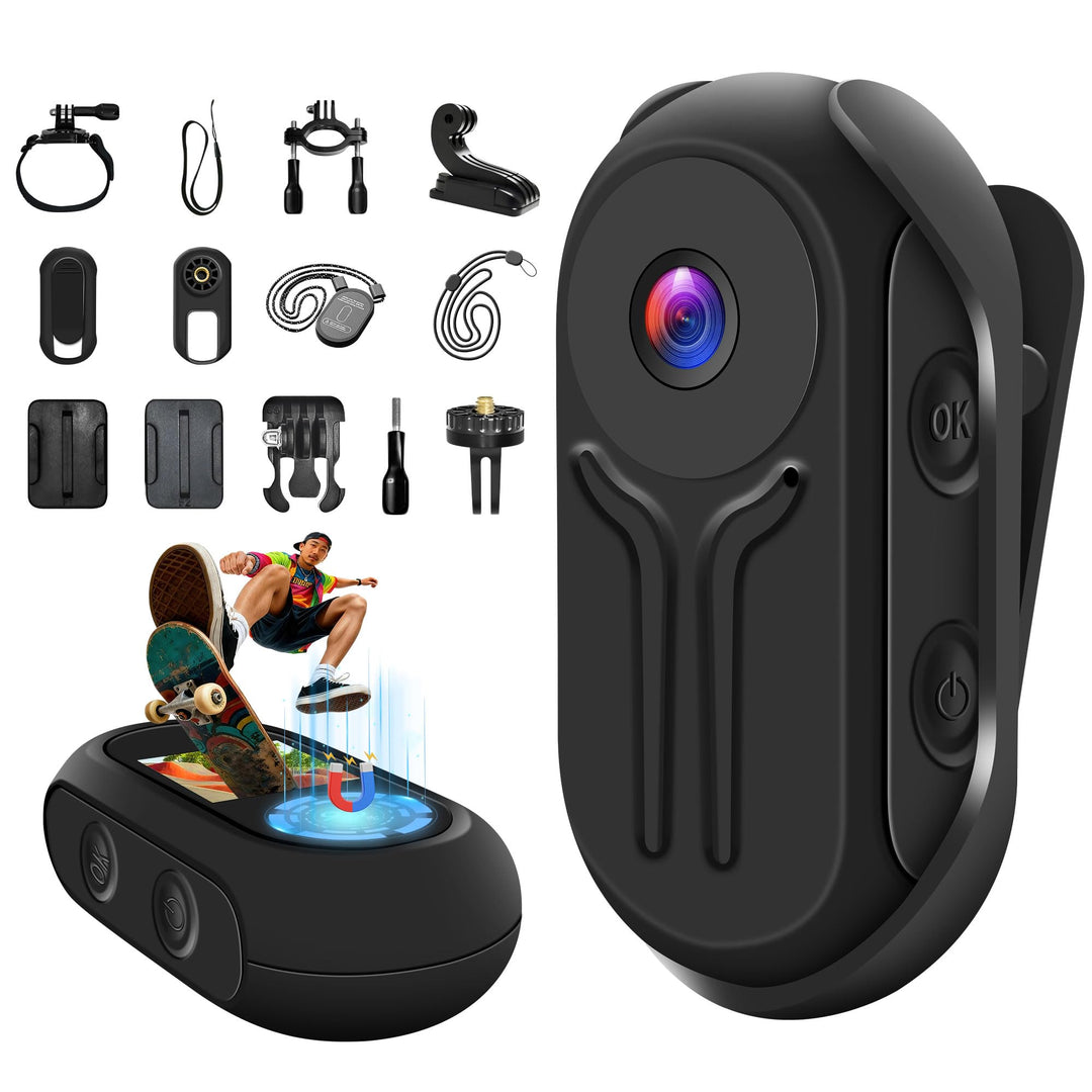Mini Action Cam, 1080P HD Actionkamera, Sportkamera 120° Weitwinkel Körperkamera Bodycam mit Display