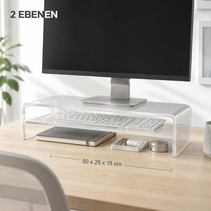 Acrylglas Monitorständer transparent aus deutscher Herstellung - Exklusive Monitorerhöhung mit Zwisc
