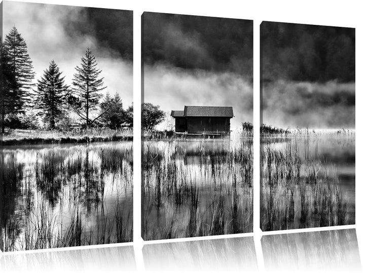 Pixxprint Idyllische Waldhäuschen als Leinwandbild/Grösse: 3 Teilig (120x80) cm/Wandbild/Kunstdruck/
