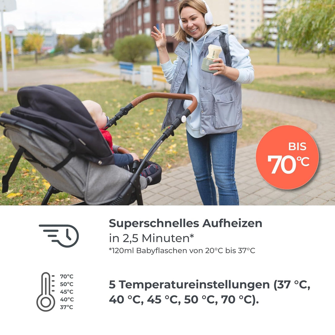 Nuvita 1166 Warm70 Kabelloser Flaschenwärmer 70°C – USB-Aufladbar, Universell Kompatibel mit 6 Adapt