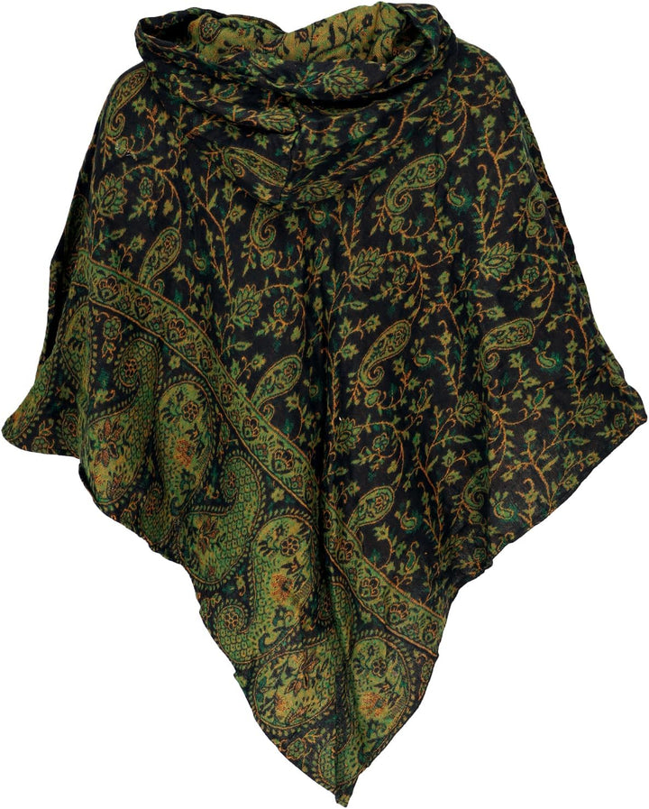 GURU SHOP Flauschiger Poncho mit Kapuze, Goa Hippie Poncho, Damen, Schwarz, Synthetisch, Size:40 40