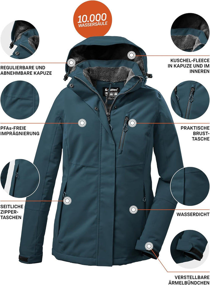Killtec Damen Outdoorjacke Funktionsjacke mit abzippbarer Kapuze KOW 140 WMN Jckt wasserdicht, Windd