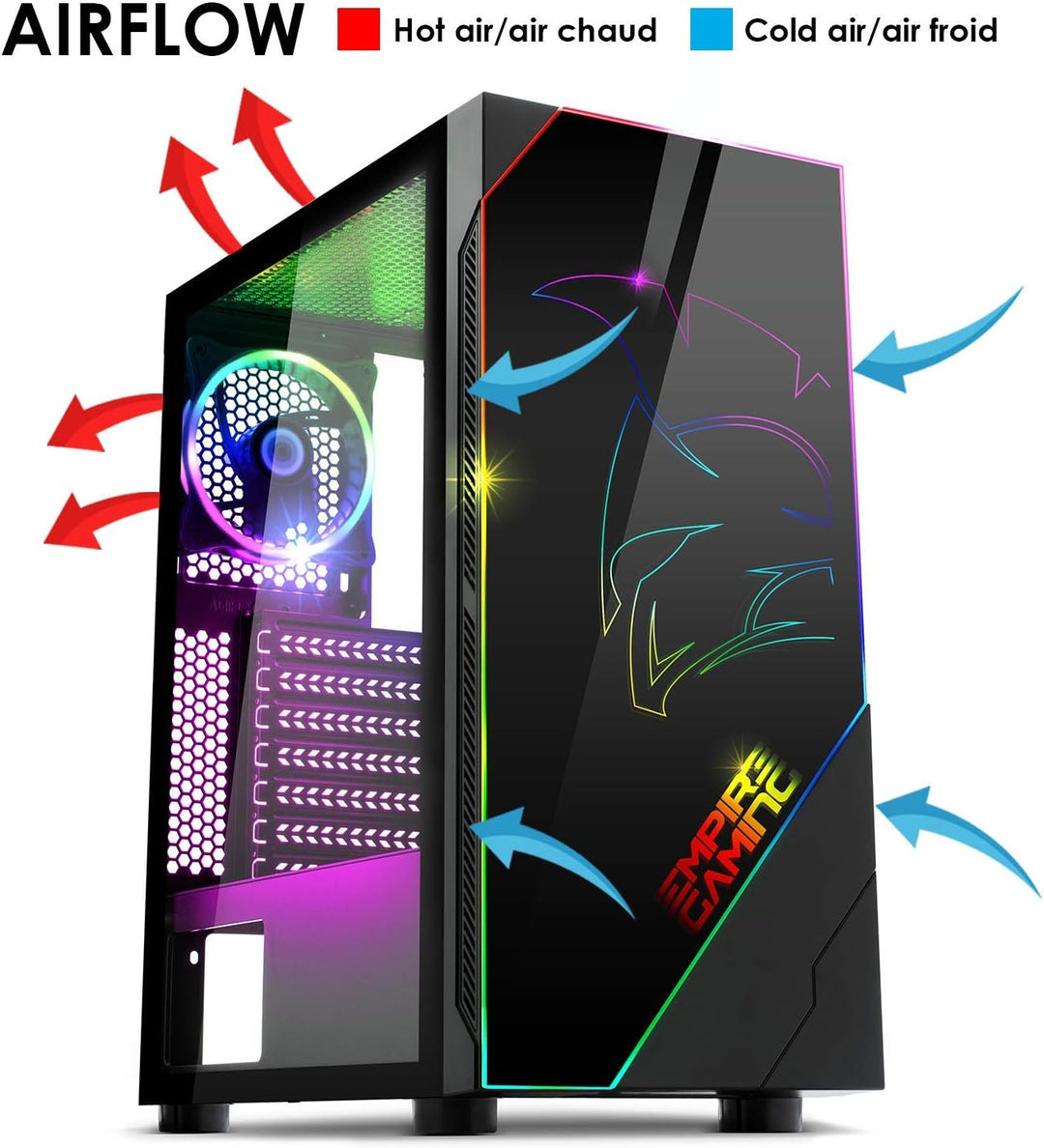 EMPIRE GAMING – PC Gehäuse Spartan ARGB mittelgrosser Gehäuseturm ATX – Fassade mit LED Hintergrundb