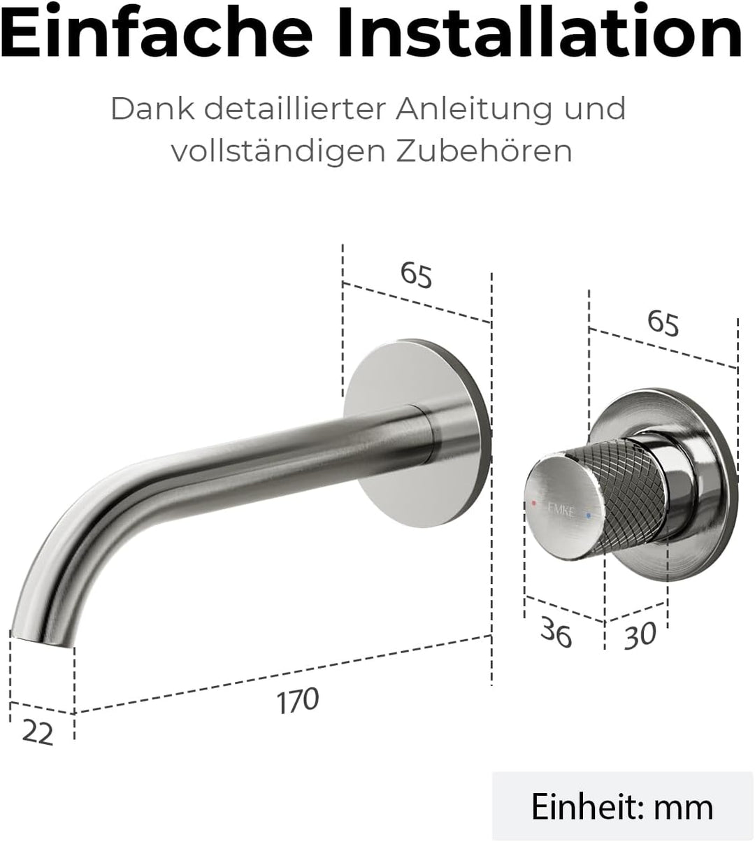 EMKE Waschtischarmatur Unterputz für Wandmontage, Wasserhahn Bad Unterputz, Mischbatterie Waschbecke