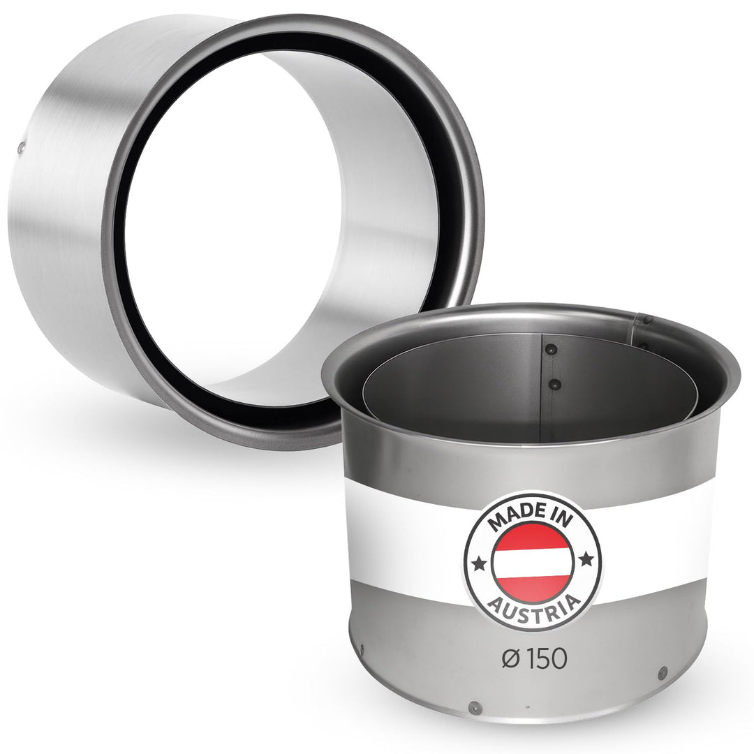 BERTRAMS Wandfutter doppelt Ø 150 mm Blank | 12cm langes Doppelwandfutter für 2mm Ofenrohre | Wanddu
