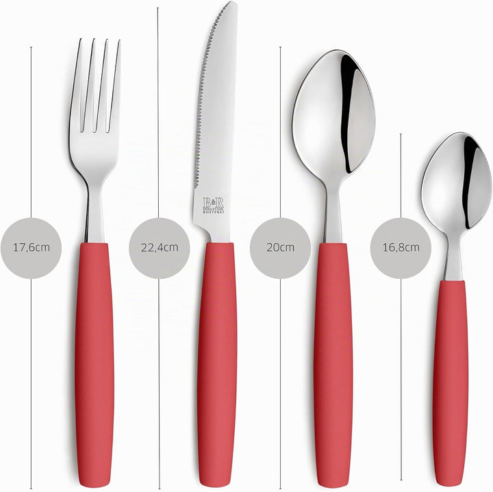 Beckmann &amp; Rommerskirchen VALOA Besteck Set 4 Personen - 16-teilig - Rot - Spülmaschinenfest - Hochg