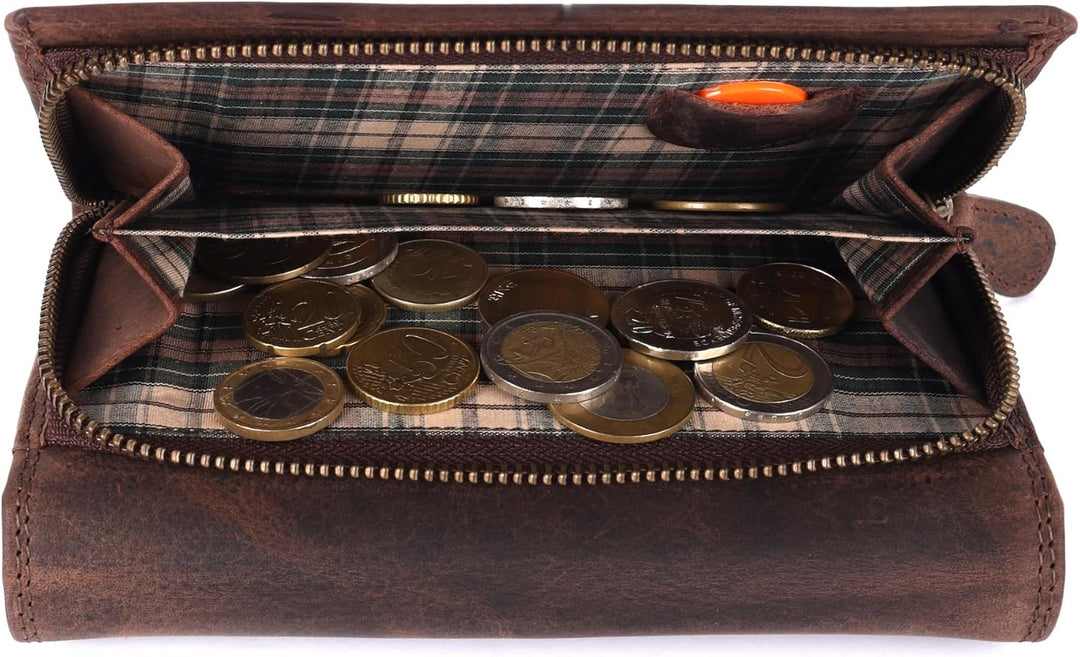 Benthill Geldbörse Gross Echt-Leder - Damen XL Portemonnaie mit RFID Schutz - Frauen Vintage Geldbeu