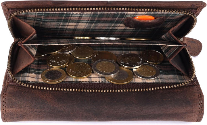 Benthill Geldbörse Gross Echt-Leder - Damen XL Portemonnaie mit RFID Schutz - Frauen Vintage Geldbeu