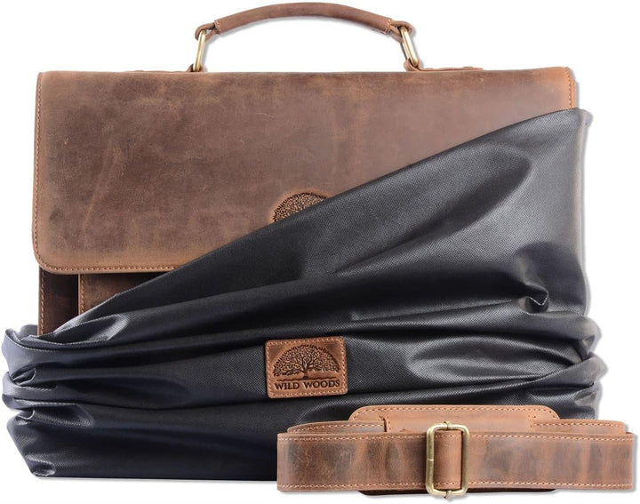 WILD WOODS Original Aktentasche Leder XL mit Laptopfach 15,6 Zoll grosse Ledertasche zum Umhängen au