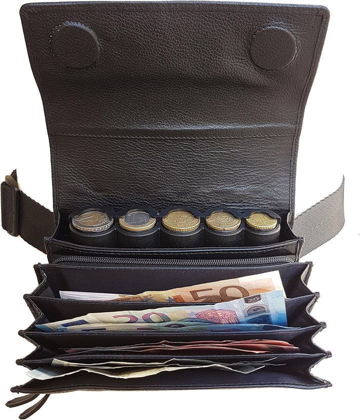 CLAIRE-FONCET Rindsleder Kellnertasche, Kellnergeldbörse, Kellnerbeutel, Inkl. Euro-5 Geldmünszen-Ge