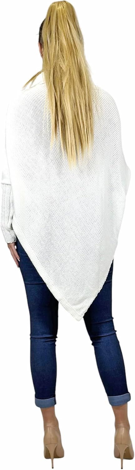 Mississhop Poncho Strick Sweatshirt Pullover Umhang Überwurf Einheitsgrösse Weiss, Einheitsgrösse We