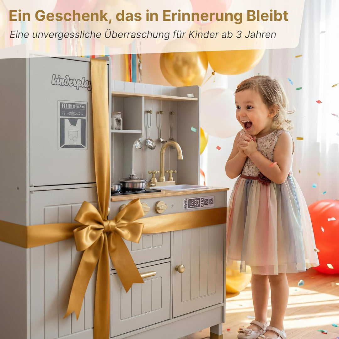 Kinderküche Holz mit Licht & Sound – Grosse Spielküche aus Holz mit Zubehör, Spüle, Herd & Backofen