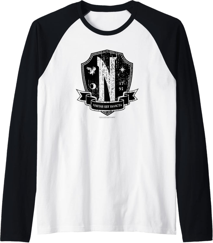 Wednesday Nevermore Academy Emblem Raglan