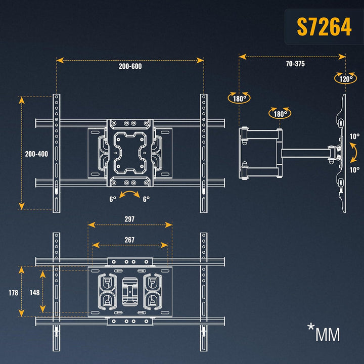 RICOO TV Wandhalterung Fernseher Schwenkbar Neigbar für 40-65 Zoll, Universal TV Halterung S7264, Fe