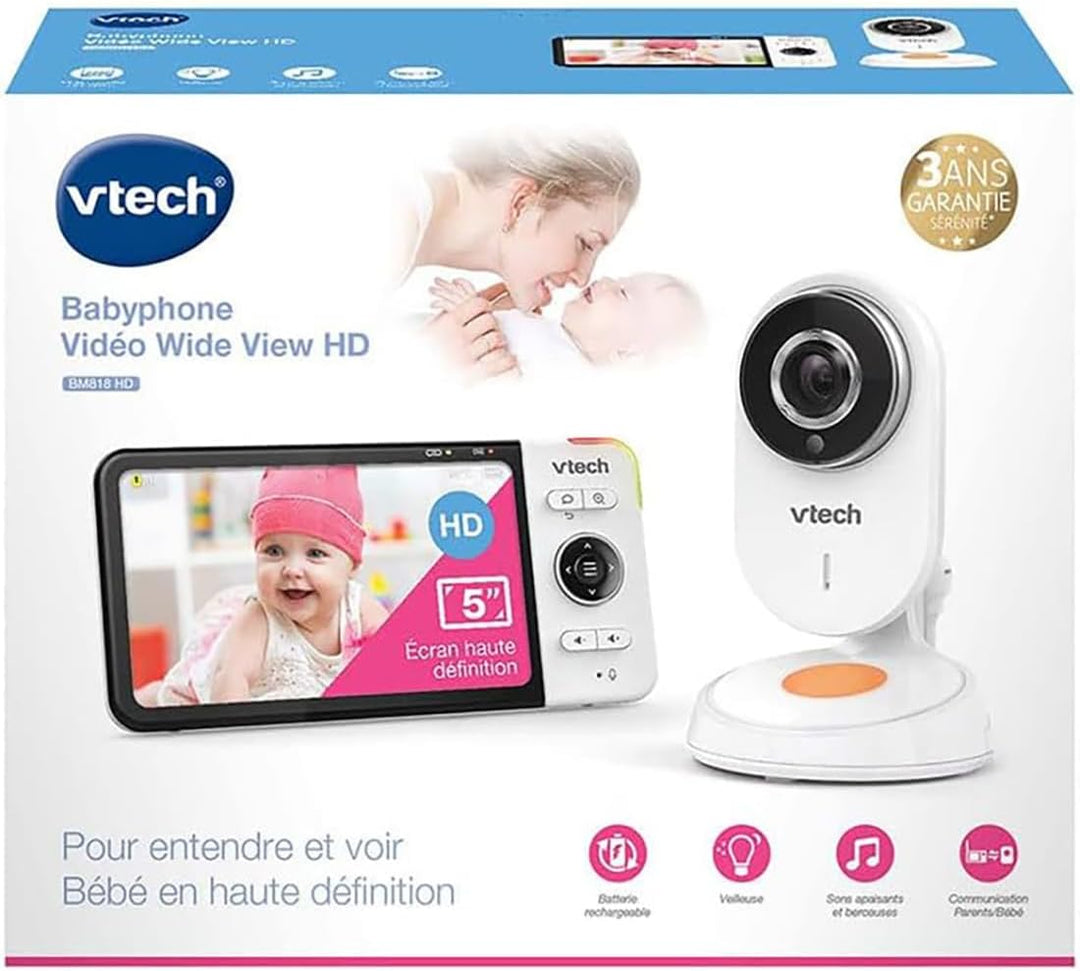 VTech - BM818 – Video-Babyphone Wide View HD – Display 5 Zoll (12,7 cm) Ultra Flach HD – Nachtlicht