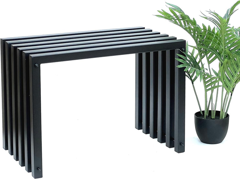 DanDiBo Hocker Metall Schwarz Sitzbank Massiv Wetterfest 60 cm Sitzhocker 96447 Modern Bank Lamellen