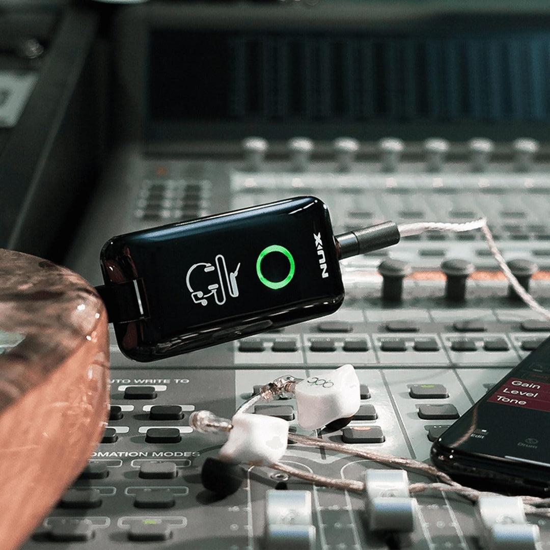 Nux MP-2 Mighty Plug Drahtlose Verstärker- und Effekt-Simulation für Gitarre und Bass + keepdrum Kop
